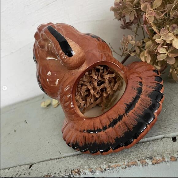 Vintage Turkey Planter Thanksgiving Dinner Table Centerpiece Ceramic Brown Black - Picture 10 of 10